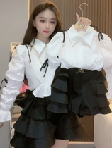 South Korea Girl Snowspun Shirt Short Skirt Suit 2022 Spring Autumn Season New Foreign Air Advanced Sensuo Woman Pro