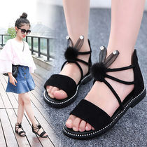 Girls sandals flat-bottomed fish mouth summer childrens little girl Korean childrens shoes primary school childrens cute princess shoes