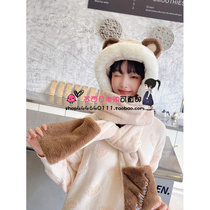 Japanese bear hat scarf one autumn and winter cute female wild winter cycling warm gloves three-piece tide