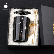 Creative Couple Ceramic Cups Mark Cup Personality Water Cup With Cover Spoon Coffee Cup Trend Female Horoscope Gift Tea Cup