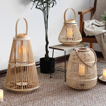 Bamboo woven wind lamp model room B & B accommodation outdoor courtyard lantern decoration Candlestick floor ornaments Japanese Nordic Europe