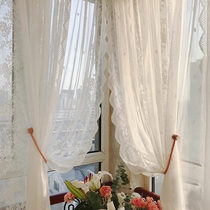 Velcro-free perforated installation lace white yarn retro French bedroom ins wind partition curtain door curtain gauze curtain