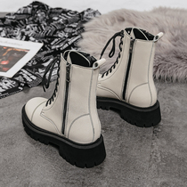 Mary Danny wears long legs ~ leather thick-soled Martin boots pad British tide ins new velvet boots
