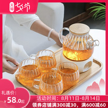 Light luxury afternoon tea tea set Household candle heating ceramic base Heat-resistant glass Fruit tea pot Teacup set