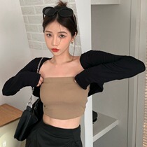 Apricot tube top vest thin black outer layer womens layered camisole cardigan summer hot girl exposed collarbone top