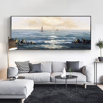 Hand-painted oil painting living room horizontal hanging painting sea view sunrise decorative painting simple modern sofa background wall mural three-dimensional