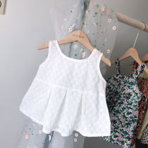 Girls shirt summer Princess wind thin sleeveless vest white cotton doll shirt T-shirt foreign-style childrens small shirt tide