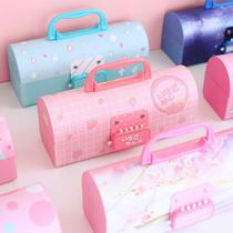 New password stationery box Primary school pencil box Female princess pen box Primary school childrens pen bag with multi-function lock cute boy stationery box pen box Creative net red double password three-layer