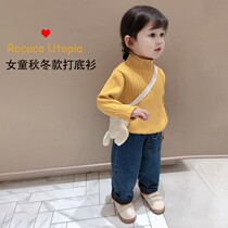 Girls Sweater 2021 New Winter Wangyang Korean Semi-high Collar Pullover Baby Leisure Joker base shirt Tide