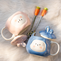 Ceramic mug with lid coffee cup female cute creative personality trend design couple style water cup pair