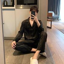 Mens pajamas Spring and Autumn long sleeve Ice Silk thin short sleeve couple suit summer home wear