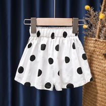 Childrens polka dot shorts Pure cotton girls pocket hot pants Elastic elastic waist loose 1-8 years old cute wild culottes