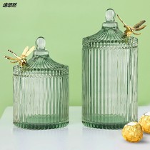 Creative Nordic light luxury crystal glass candy jar with lid storage tank home living room snack Candy Jar Ornaments