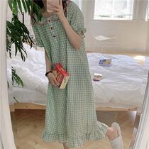 Korean ins pajamas female summer sweet princess doll collar knee nightgown short sleeve girl home dress dress
