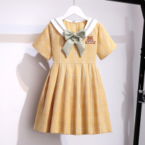 Girls Dress College style childrens skirt New summer dress big child plaid Foreign style Navy girl princess dress