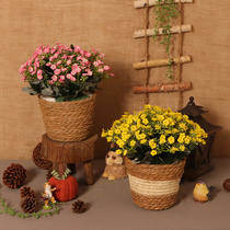 Handmade Straw flower basket rattan decorative basket living room flower arrangement woven flower basket dried flower ornaments creative fake flower pot