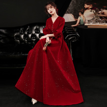 Pregnant women toast 2021 new bride high waist belly large size fat mm engagement return door Thank you banquet dress autumn and winter