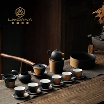Japanese high-grade black pottery Zen kung fu tea set home office meeting guest cup tea cup teapot gift box