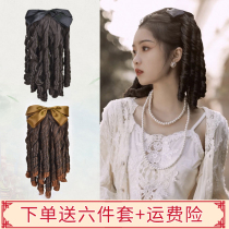 Republic of China Wig Gold Powder Family White Xiuzhu Retro Roman Roll Bow Rivet Princess Roll Ancient Style Cheongsam Horse Tail