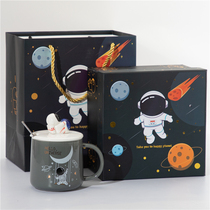 Starry Sky astronaut gift water Cup cartoon ceramic mug with lid spoon household milk coffee cup creative ins ins