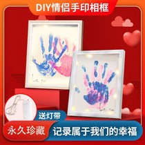 Valentines Day gift couple handprint photo frame diy oil painting commemorative press Palm foot print pad to send girlfriend