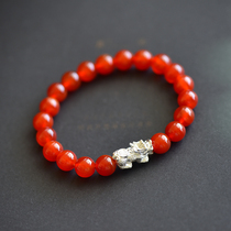 Natural red agate brave bracelet ice red agate hand string silver coin men and women gift