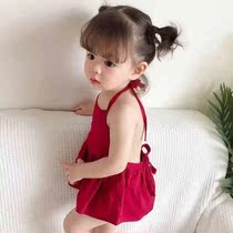 Female baby baby cotton belly pocket summer thin Belly Belly suspenders skirt newborn cute Net red pocket dress summer
