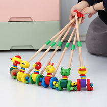 Infant childrens wooden push music 0 baby 1 single-pole toddler trolley 2 years old 3 baby walking small airplane toys