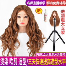 Hairdressing head model full real hair haircut apprentice hair cutting practice dummy head model can be dyed braided hair doll model head