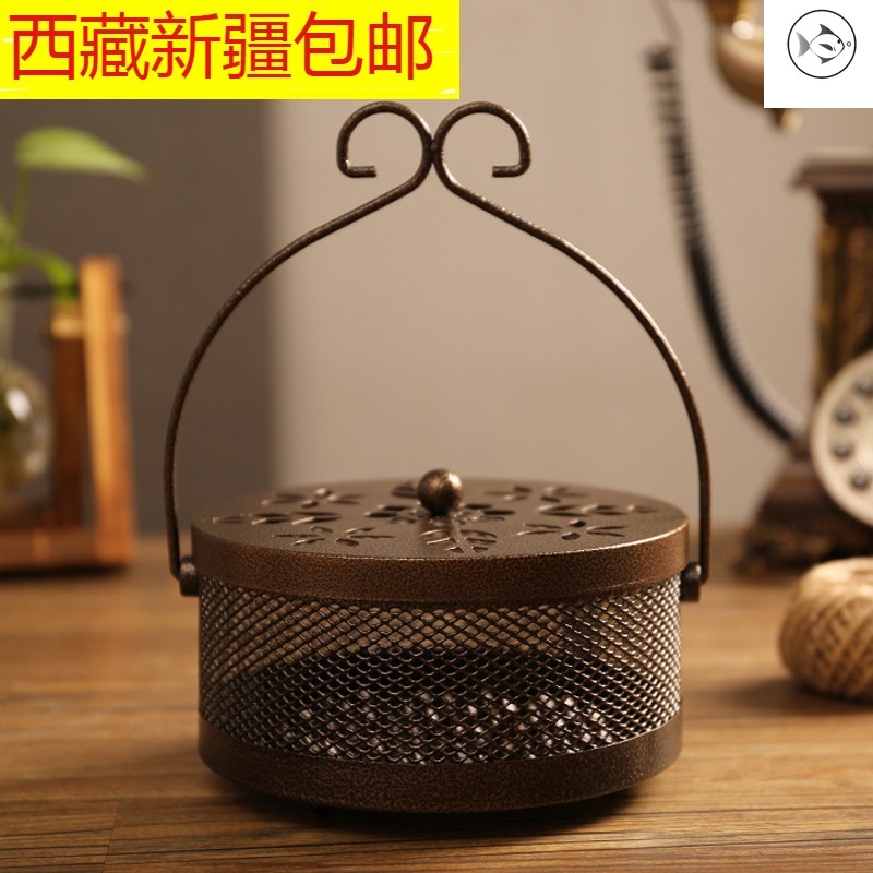  New Tibet Xinjiang mosquito incense box incense burner portable with cover Household agarwood smoked indoor sandalwood mosquito incense tray