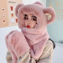 Bear hat children autumn and winter Joker scarf scarf integrated winter riding wind-proof warm ear protection cute fluffy hat