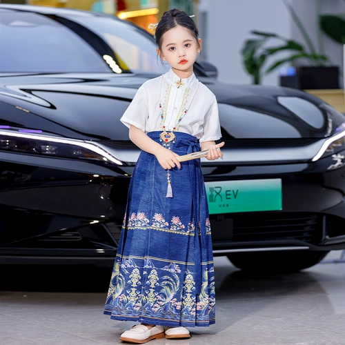 Юбка, детское летнее ханьфу, тонкие нарукавники, комплект, коллекция 2023, китайский стиль, короткий рукав