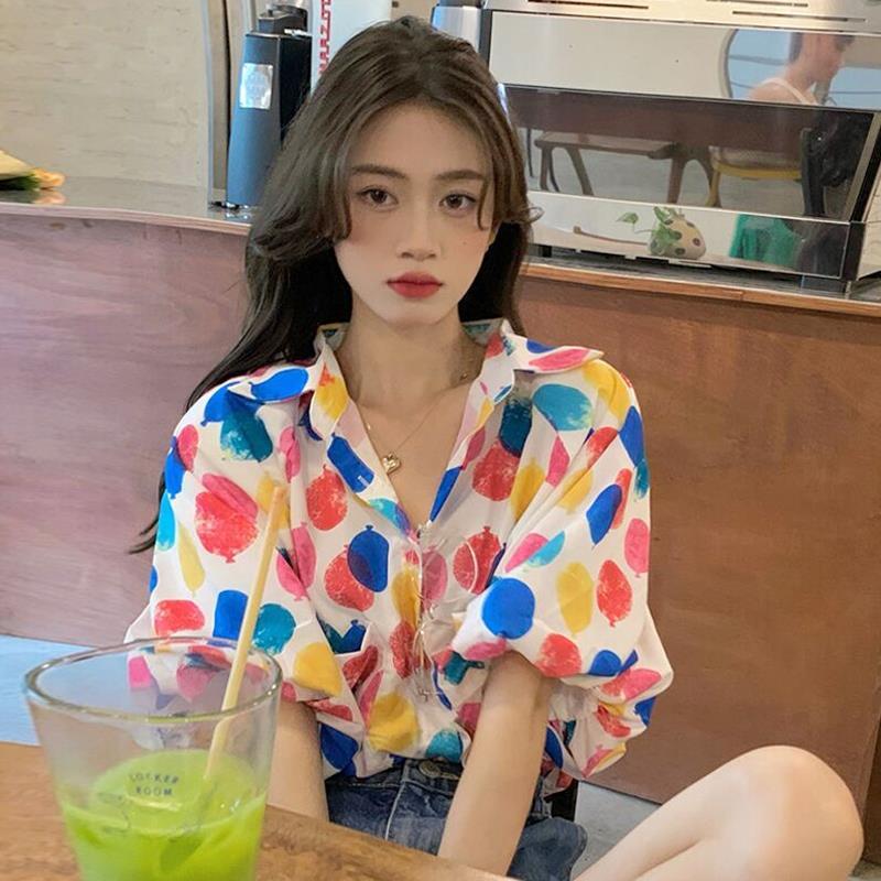 Short-sleeved shirt womens summer thin design niche chic shirt 2021 new French bubble sleeve top dress