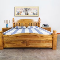 European solid wood bed Northern elm double bed Simple modern bedroom furniture carved wedding bed