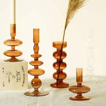 Desktop home decoration table decoration Brown glass candlestick Light luxury retro style IN bed and breakfast vase decoration