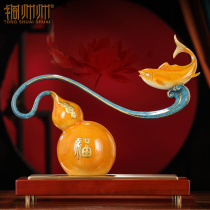 Bronze handsome handsome copper gourd pure copper fortune ornaments Fulu Yuyu home living room entrance wine cabinet decoration housewarming gifts
