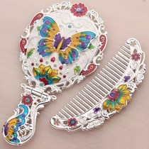 Russian handle small mirror with comb set Retro portable makeup mirror Foldable desktop princess mirror