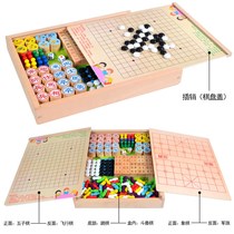 Parent-child brain three-in-one wooden box puzzle chessboard Checkers Backgammon two-in-one set Upgraded version of military chess Chess
