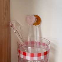 Glass stirring bars ins glass cups Transparent stars Loving Moon Coffee Bubble Milk Oats Stirring Glass Sticks