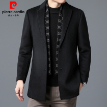 Pierre Cardin winter woolen coat mens mid-length casual detachable down liner double-sided woolen windbreaker men
