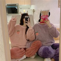 Flannel pajamas women's autumn and winter padded suit plus velvet new loose sweet cute Korean version can wear home clothes