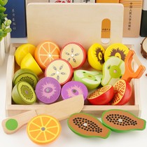 Wooden Chee Le to see childrens early education puzzle 1-3-6 years Old half baby 2 fruit men and womens house kitchen toys