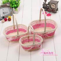 Material big flower basket flower basket rattan portable red pastoral wind small blue bread basket straw basket