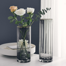Suqu light luxury large straight glass vase transparent water raising Lily rich bamboo vase ornaments simple creativity
