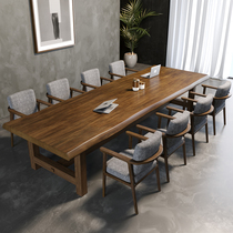 Industrial wind solid wood conference table large board long table simple modern conference room table and chair combination training table negotiation table