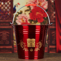 Dowry household goods happy bucket son Big fan several stainless steel bucket rice bucket thick red bucket wedding wedding wedding
