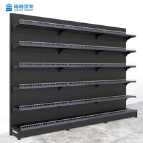 Jinna frosted black supermarket shelf with guardrail multi-functional steel shelf commissary convenience store display shelf single-sided double-sided