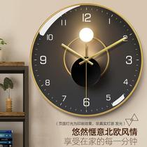 Modern light and shadow fashion wall clock living room home silent non-perforated wall quartz watch Net Red simple light luxury watch
