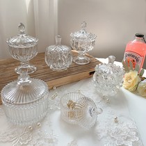 Jewelry storage jar French light luxury ins glass jewelry storage box vintage embossed candy jar home table top pendulum