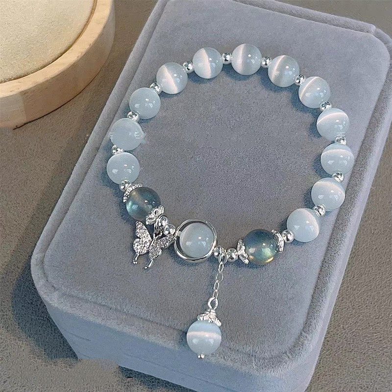 Butterfly imitation cat's eye stone bracelet in niche design Moonlight white stone bracelet as a gift for girlfriend and best friend, couple jewelry trend